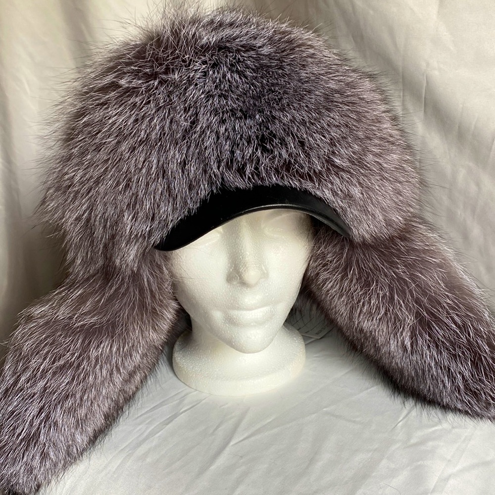 Sliver fox fur trapper hat